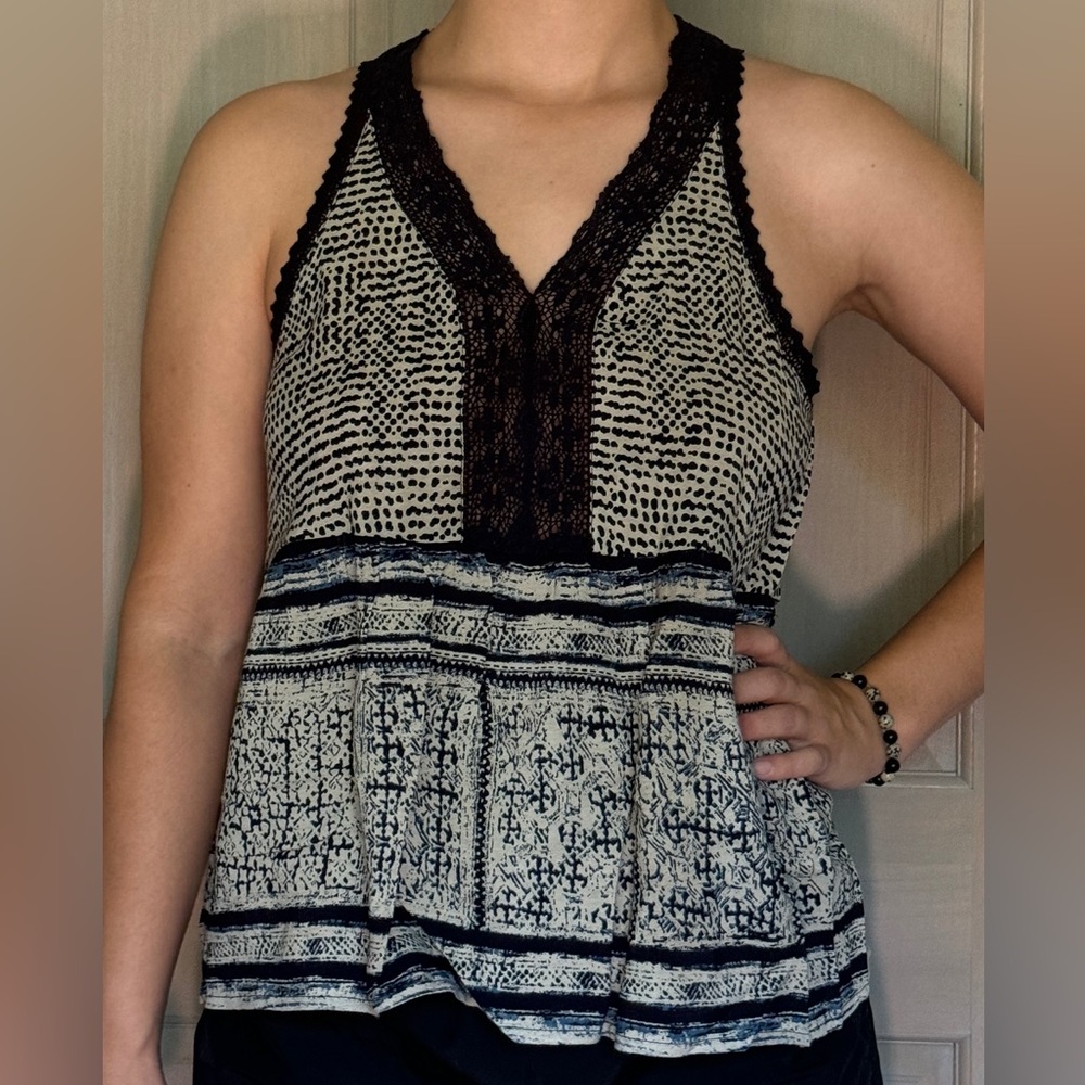 Navy Blue & White Pattern baby doll style tank top